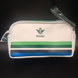 White and Green amenity kit bag from Saudia (Saudi Arabian Airlines)